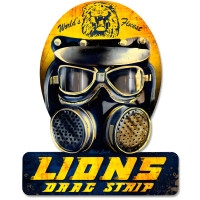 Lions Drag Helmet Metal Sign - 12" x 15" Custom Shape