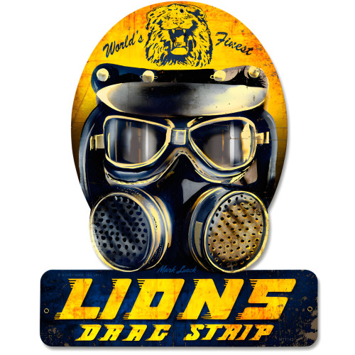 Lions Drag Helmet Metal Sign - 12" x 15" Custom Shape