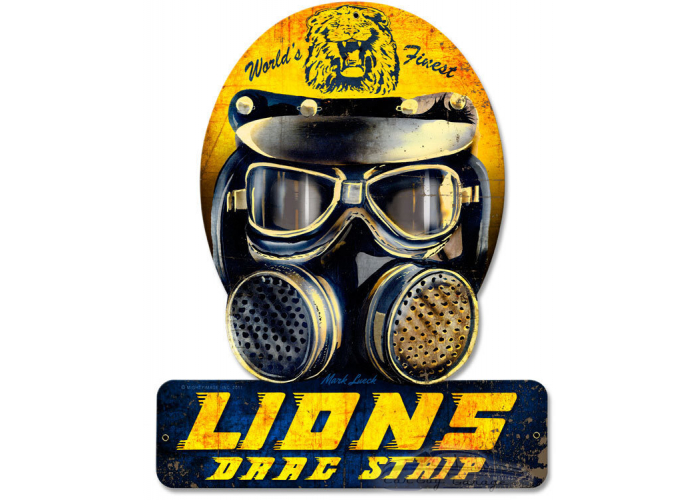 Lions Drag Helmet Metal Sign - 12" x 15" Custom Shape