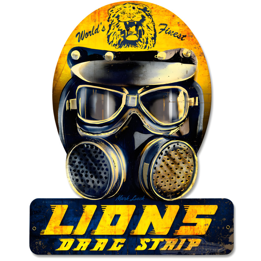 Lions Drag Helmet Metal Sign - 12" x 15" Custom Shape