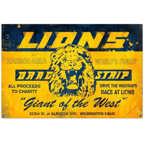 Lions Drag Strip Metal Sign - 36" x 24"