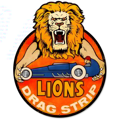 Lions Drag Strip Metal Sign - 14" x 18"