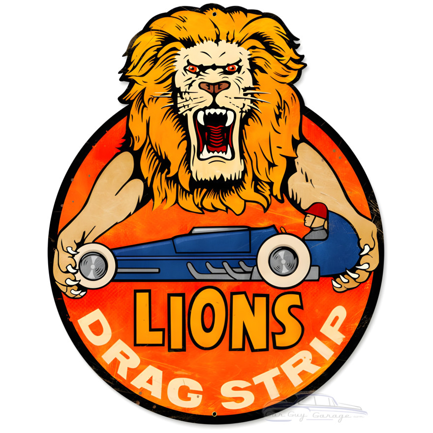 Lions Drag Strip Metal Sign - 14" x 18"