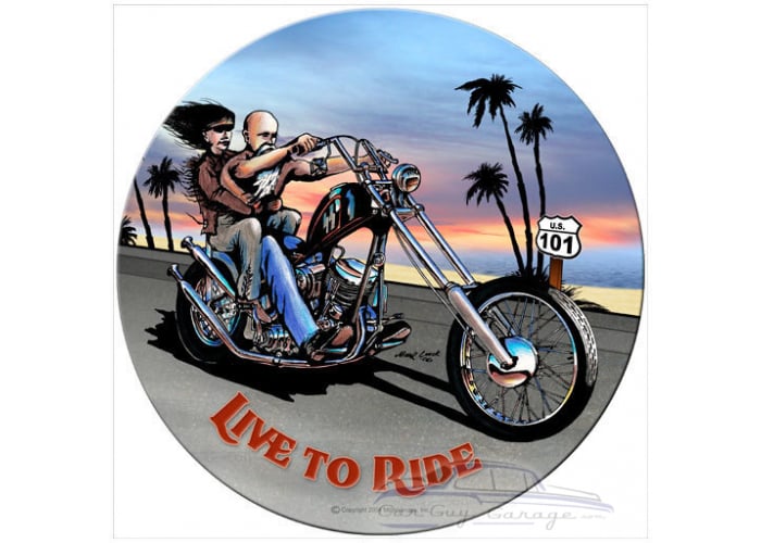Live to Ride Metal Sign - 14" Round