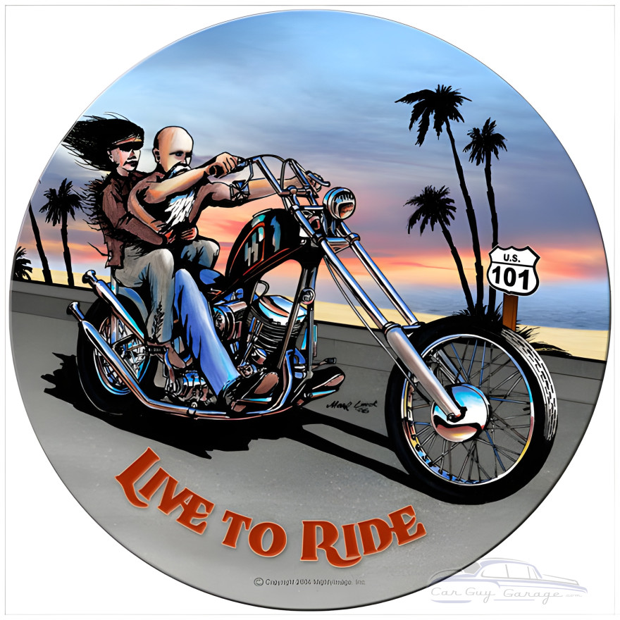 Live to Ride Metal Sign - 14" Round