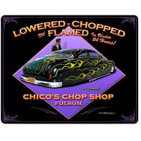 Lowered Chopped & Flamed Metal Sign - 15" x 12"