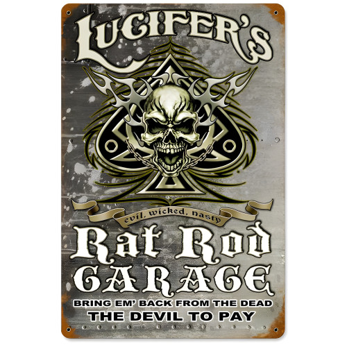Lucifer's Garage Metal Sign - 12" x 18"
