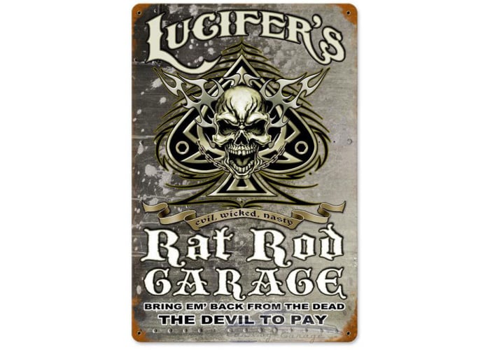 Lucifer's Garage Metal Sign - 12" x 18"