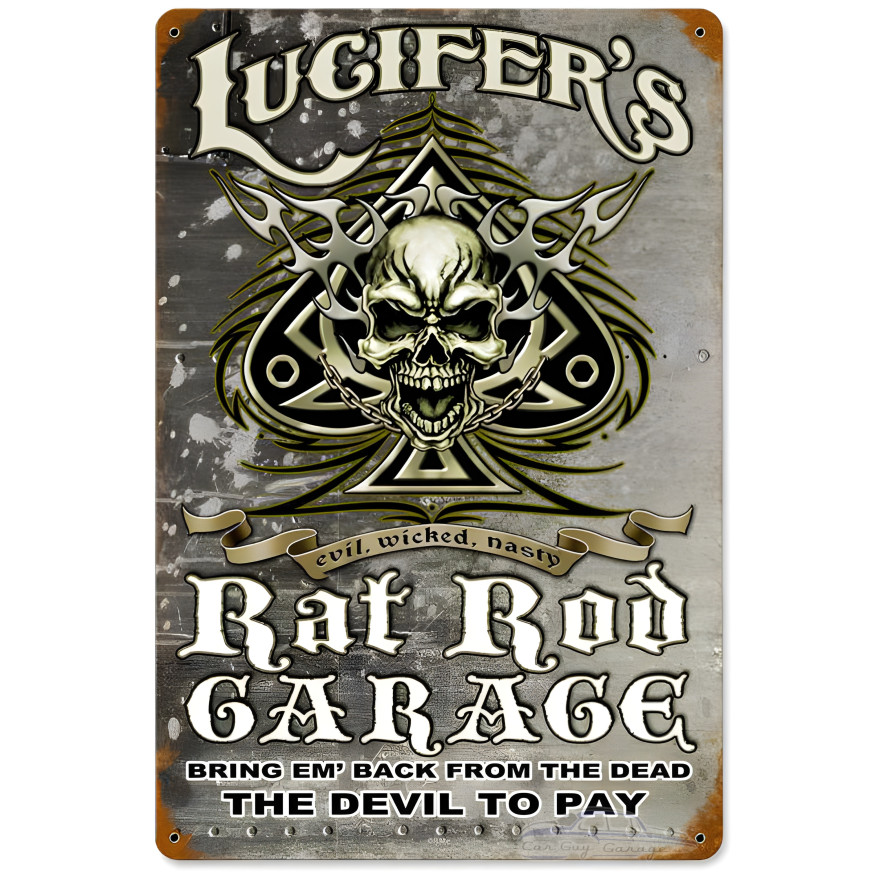 Lucifer's Garage Metal Sign - 12" x 18"
