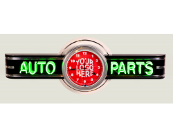 72" wide Neon Auto Parts Sign with Personalized Clock