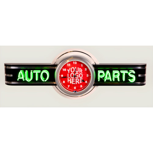 72" wide Neon Auto Parts Sign with Personalized Clock