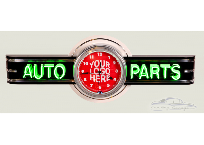 72" wide Neon Auto Parts Sign with Personalized Clock