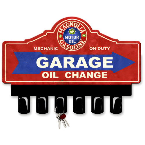 Magnolia Gasoline Key Hanger Metal Sign - 14" x 10"