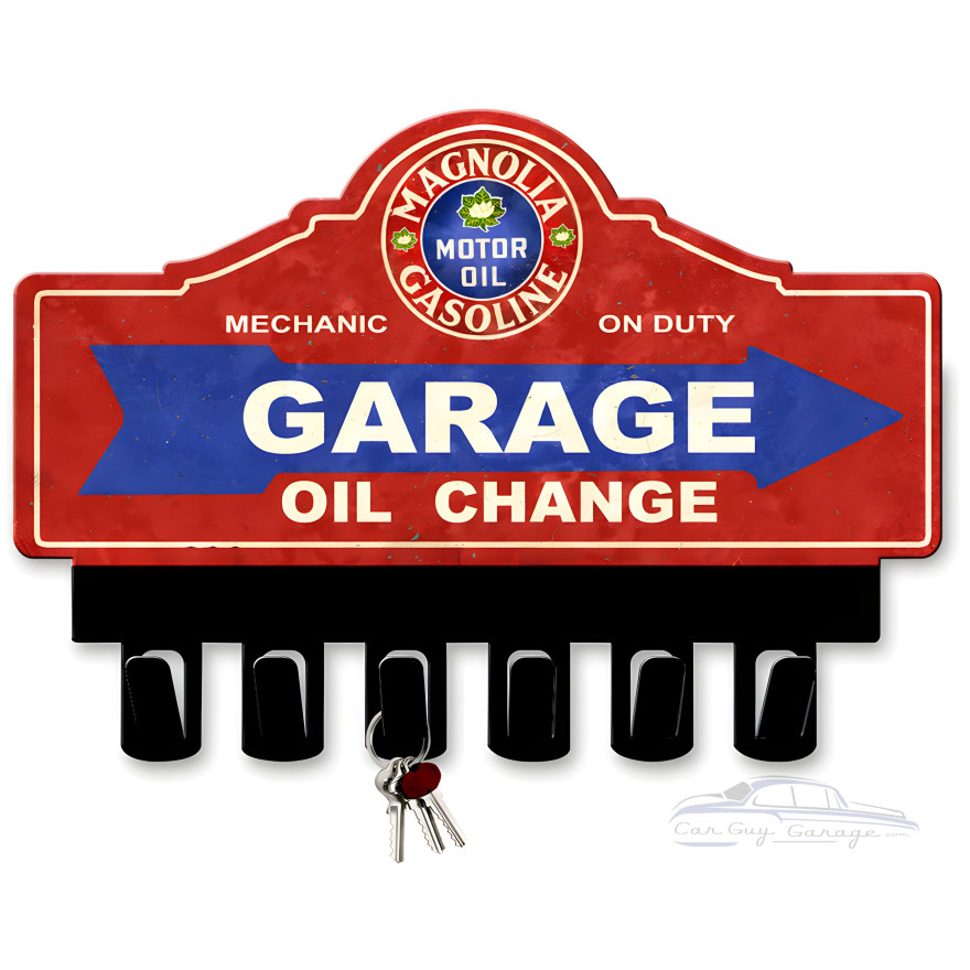 Magnolia Gasoline Key Hanger Metal Sign - 14" x 10"
