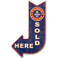 Magnolia Gasoline Sold Here Arrow Metal Sign - 15" x 24"