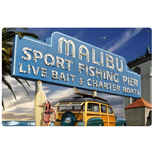Malibu Pier Metal Sign - 12" x 18"