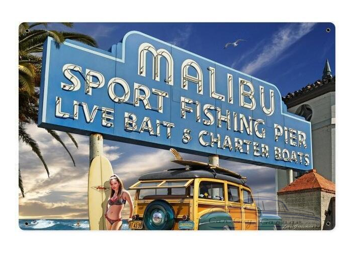 Malibu Pier Metal Sign - 12" x 18"