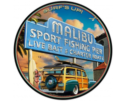 Malibu Pier Metal Sign - 14" Round