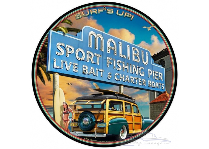 Malibu Pier Metal Sign - 14" x 14"