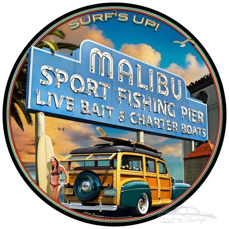 Malibu Pier Metal Sign - 14" Round