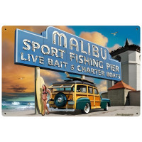 Malibu Pier Metal Sign - 18" x 12"
