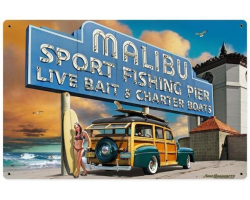 Malibu Pier Metal Sign - 18" x 12"