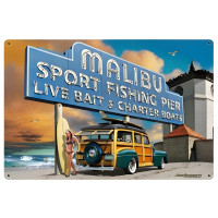 Malibu Pier Metal Sign - 36" x 24"