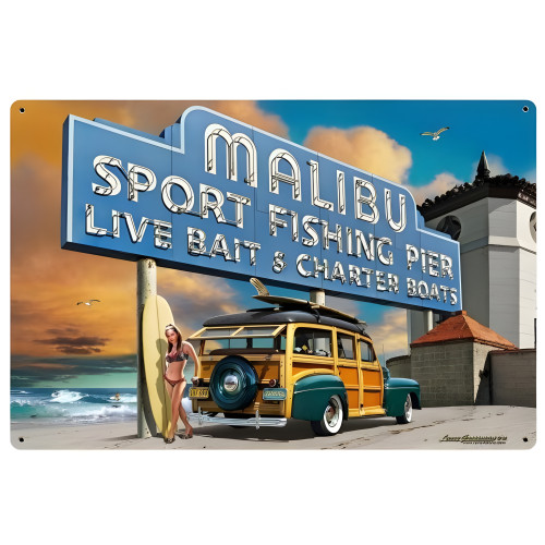 Malibu Pier Metal Sign - 36" x 24"