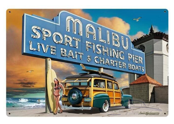 Malibu Pier Metal Sign - 36" x 24"