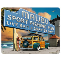 Malibu Pier Metal Sign - 15" x 12"