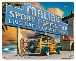 Malibu Pier Metal Sign - 15" x 12"