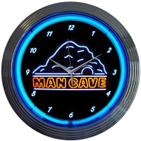 Man Cave Blue Neon Wall Clock with Chrome Rim, 15 Inch