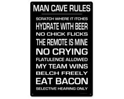 Man Cave Rules Metal Sign - 12" x 18"