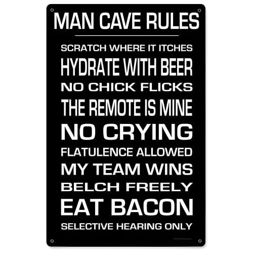 Man Cave Rules Metal Sign - 12" x 18"