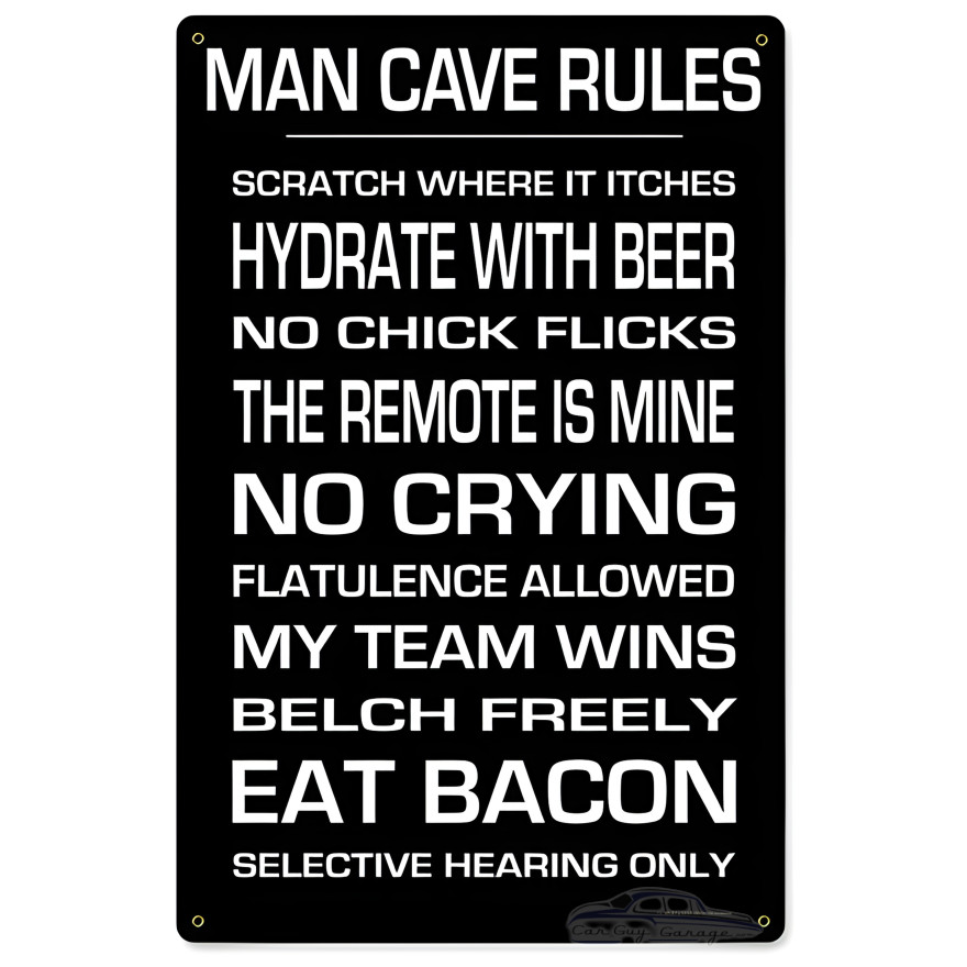 Man Cave Rules Metal Sign - 12" x 18"