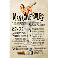 Man Cave Rules Metal Sign - 12" x 18"