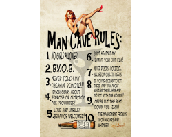 Man Cave Rules Metal Sign - 12" x 18"