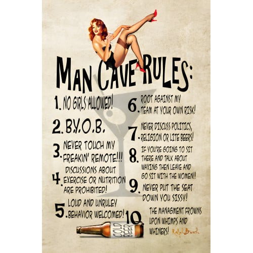 Man Cave Rules Metal Sign - 12" x 18"