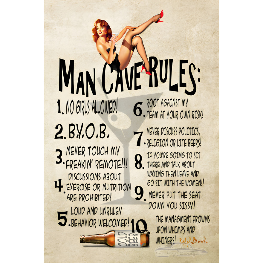 Man Cave Rules Metal Sign - 12" x 18"