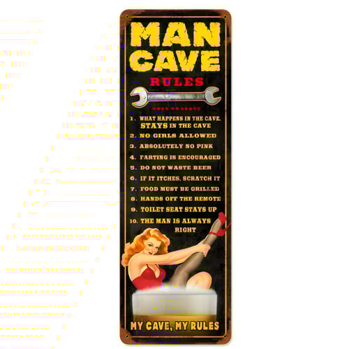 Man Cave Rules Metal Sign - 12" x 18"