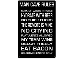 Man Cave Rules with Wood Frame Sign - 12" x 18"