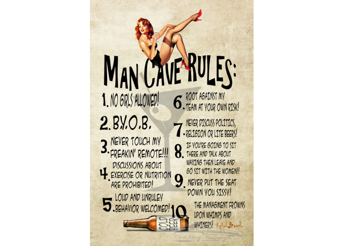 Man Cave Rules with Wood Frame Sign