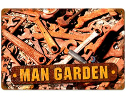 Man Garden with Wood Frame Sign - 12" x 18"