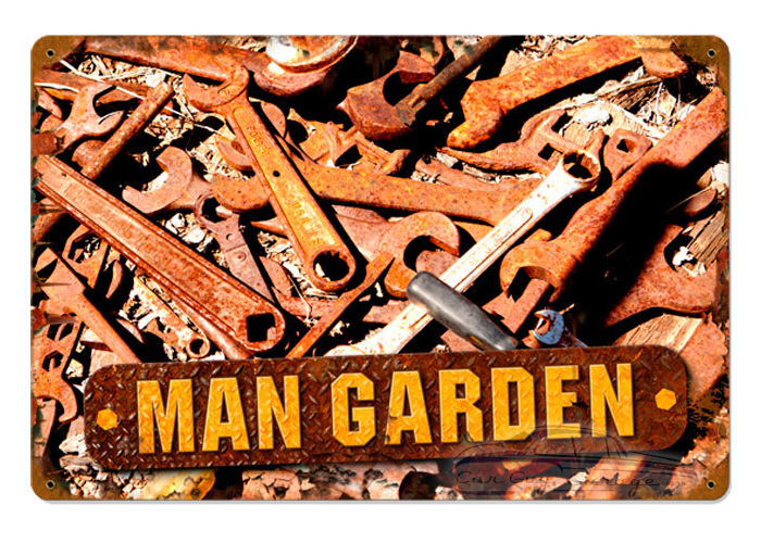 Man Garden with Wood Frame Sign - 12" x 18"