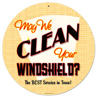 May We Clean Metal Sign - 14" Round
