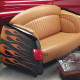 1951 Black Mercury with Flames Tan Leather Couch