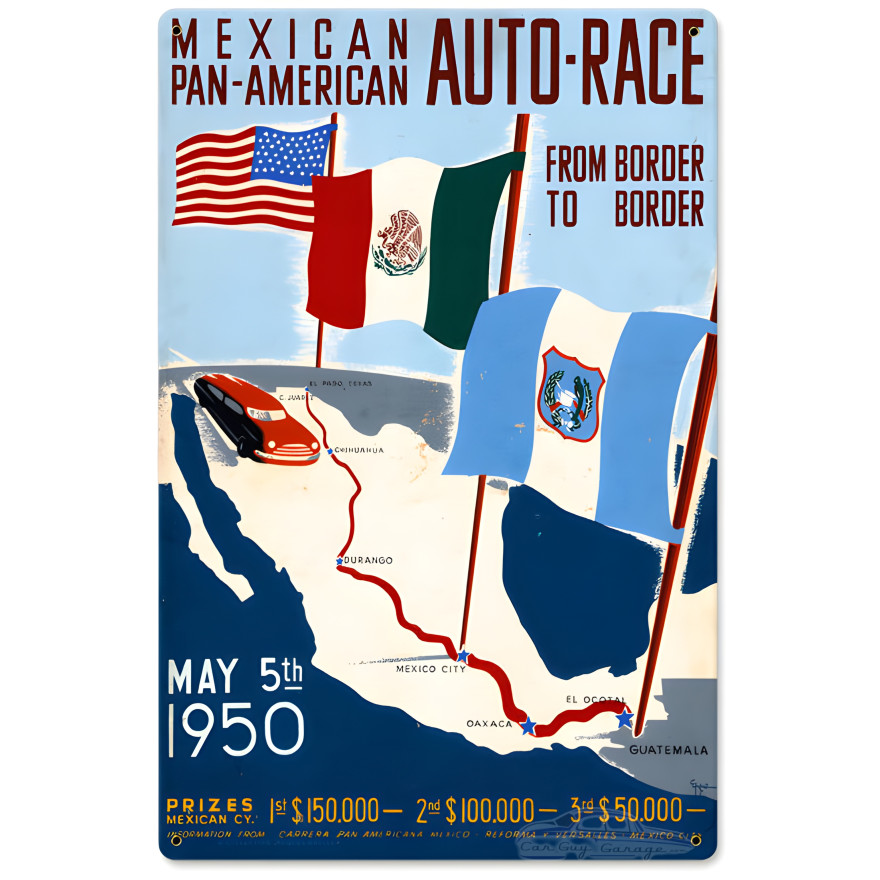 Mexican Auto Race Metal Sign - 12" x 18"