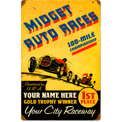 Midget Races Metal Sign - 16" x 24"