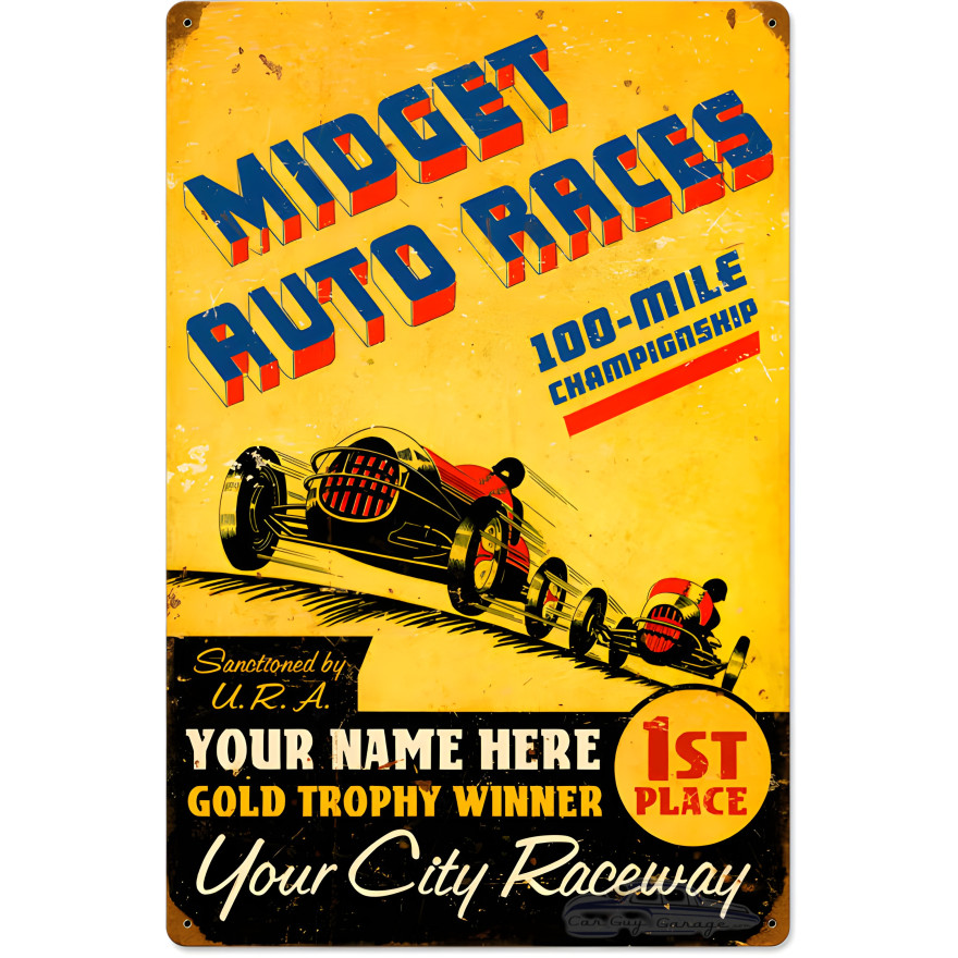 Midget Races Metal Sign - 16" x 24"