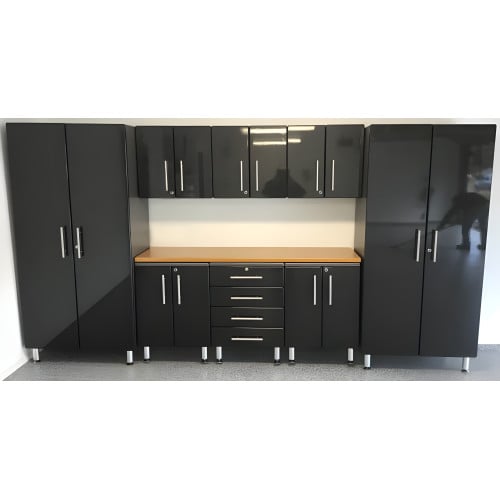Black Modular 9 Piece Garage Cabinet Kit with Worktop
